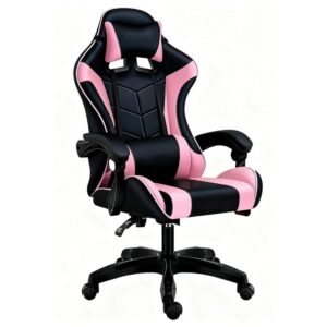 SILLA GAMER ZENEI KAISEN NEGRA Y ROSA ALT REG GIRO 360° RECLINABLE ALMOHADON CERVICAL Y LUMBAR